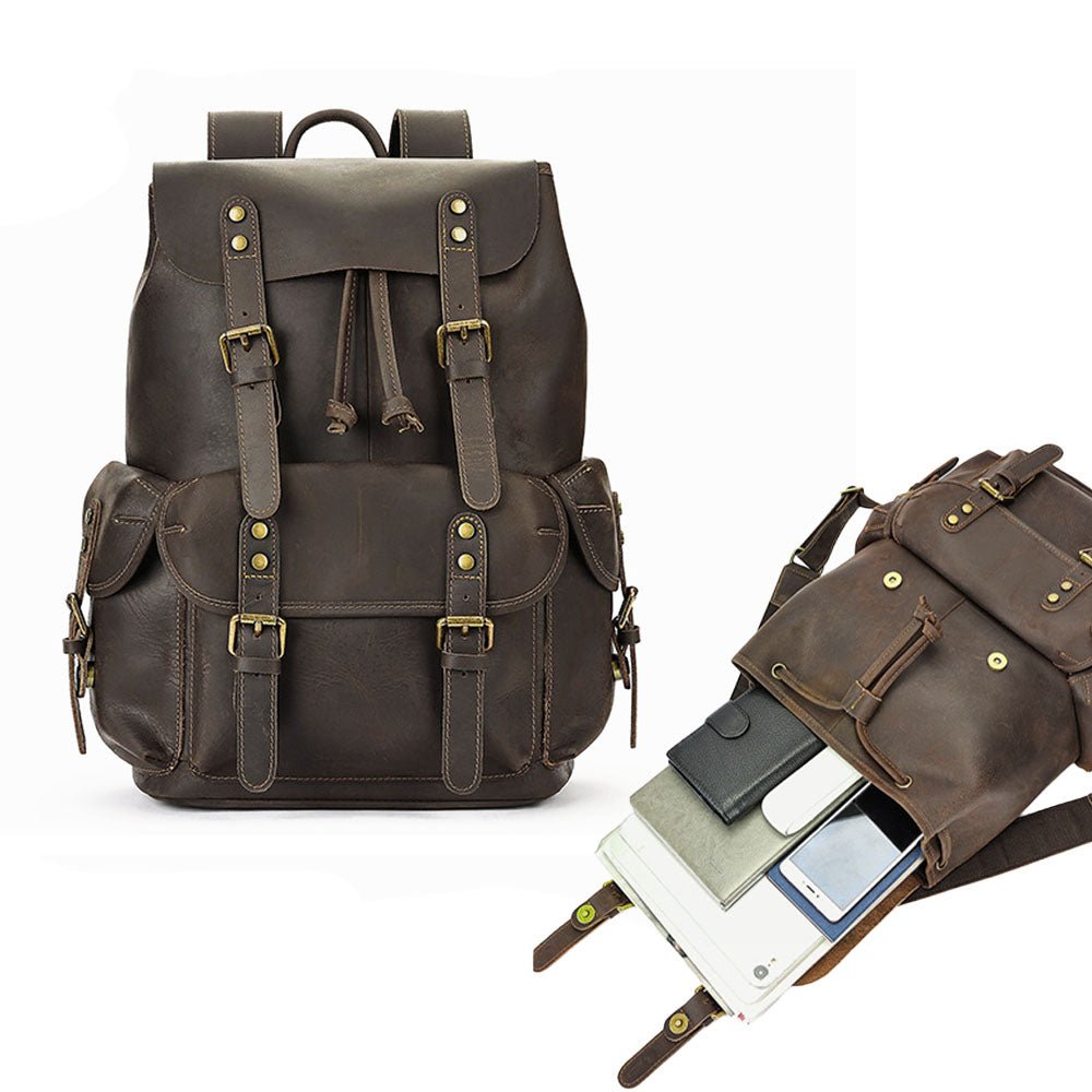 brown faux leather backpack men Maddux Leather Backpack | Leather Laptop Bag | Travel Duffel Bag, Dark Brown
