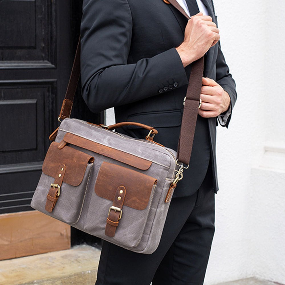 Marunte Retro Leather - Trimmed Laptop Bag - Moderno Collections