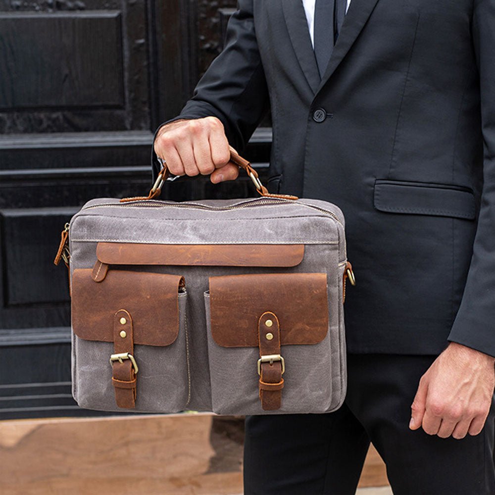 Marunte Retro Leather - Trimmed Laptop Bag - Moderno Collections