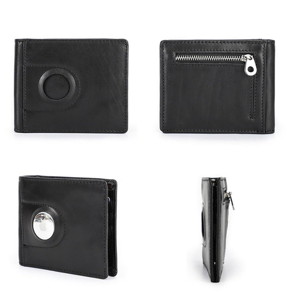 CONTACTS Genuine Leather Men Wallet Brand RFID Aluminum Box Card Holder  Male Purse With Airtag Slot Design Zipper Coin Pocket