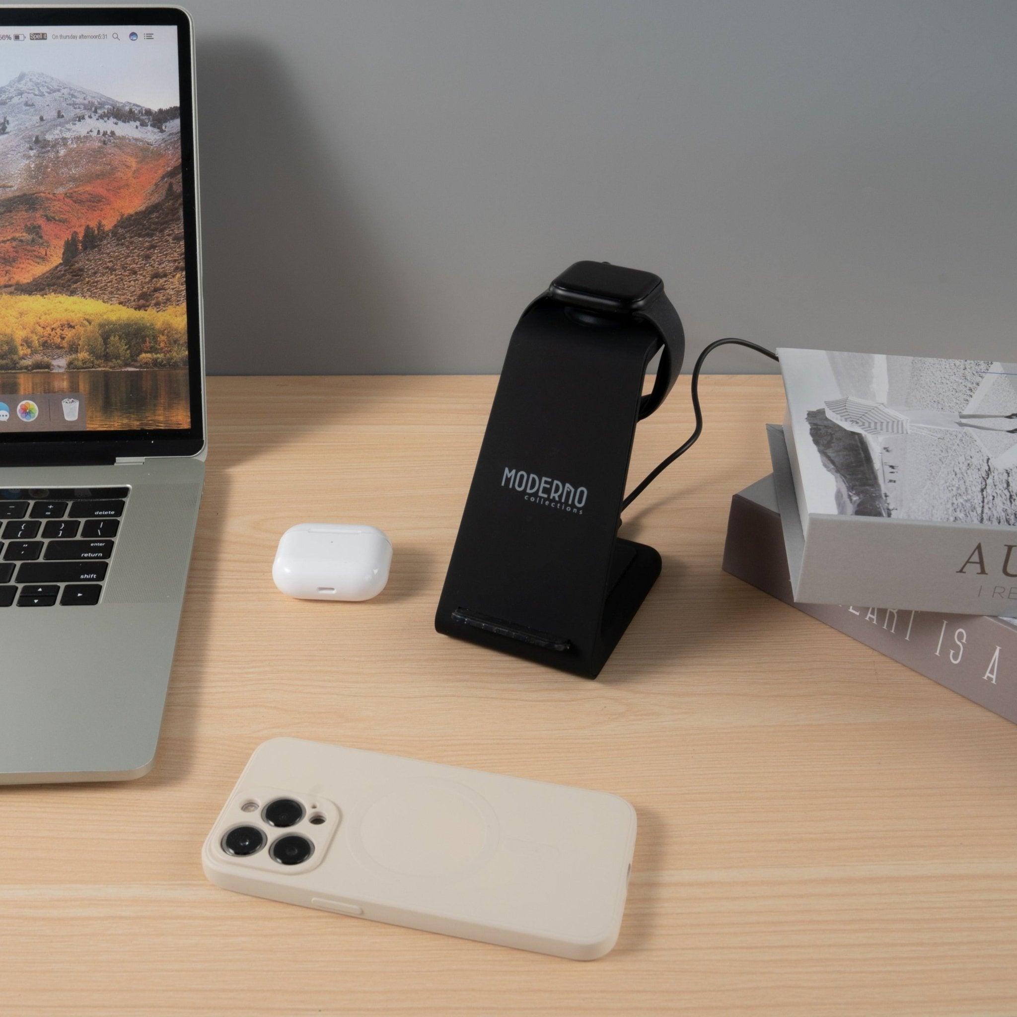 Premium 3 in 1 Fast Wireless Charging Stand for iPhone, Apple Watch & AirPods - Moderno Collections